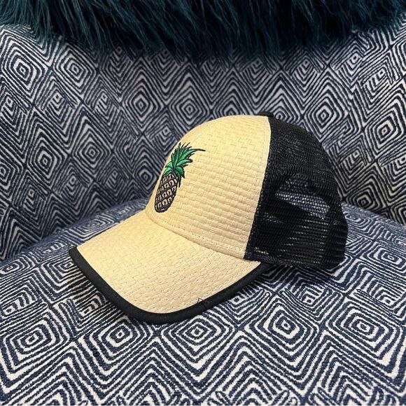 Pineapple Trucker Style Hat Woven Straw/Black SnapBack 808 Clothing Co. Maui - Picture 2 of 8